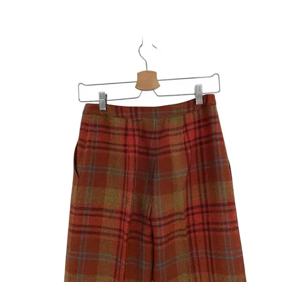 Valentino Plaid Wool Pants Red Brown Straight Leg Cuffed Trouser Womens 4 - Picture 9 of 15